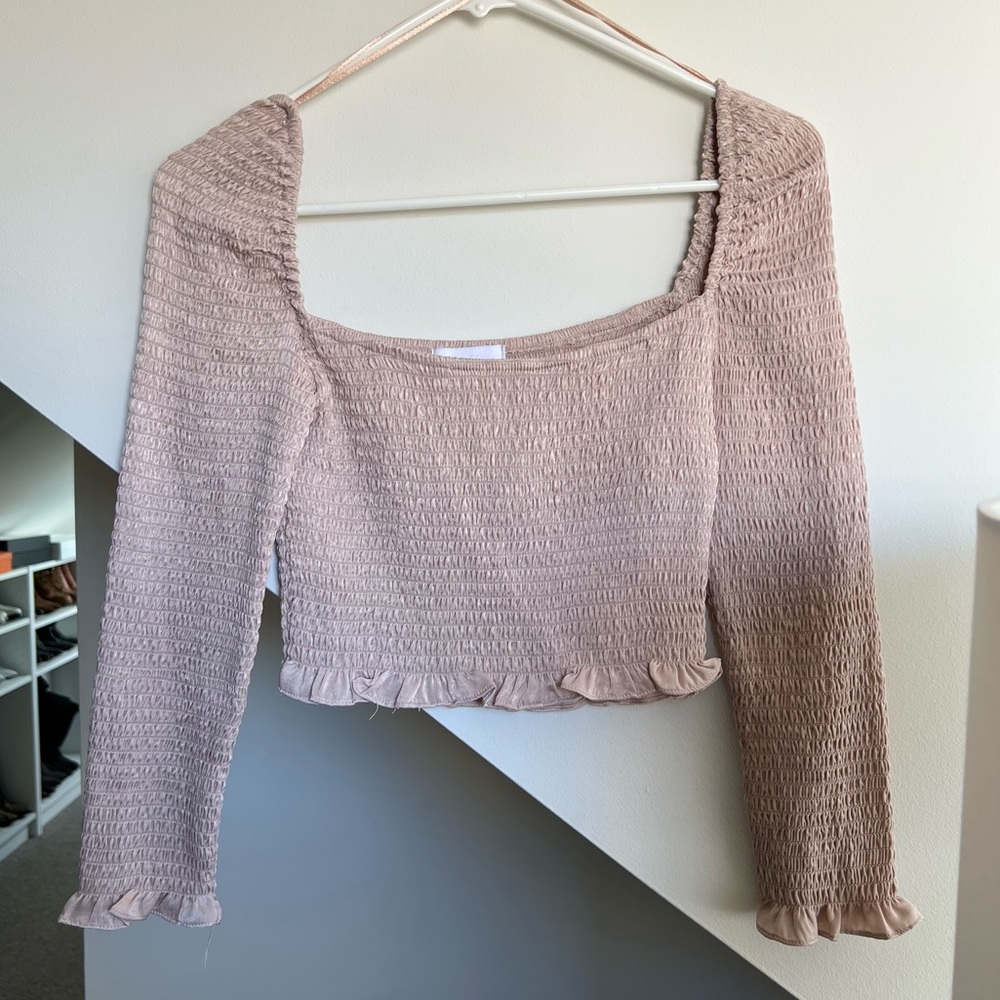 Isalis ribbed blush pink long sleeve blouse